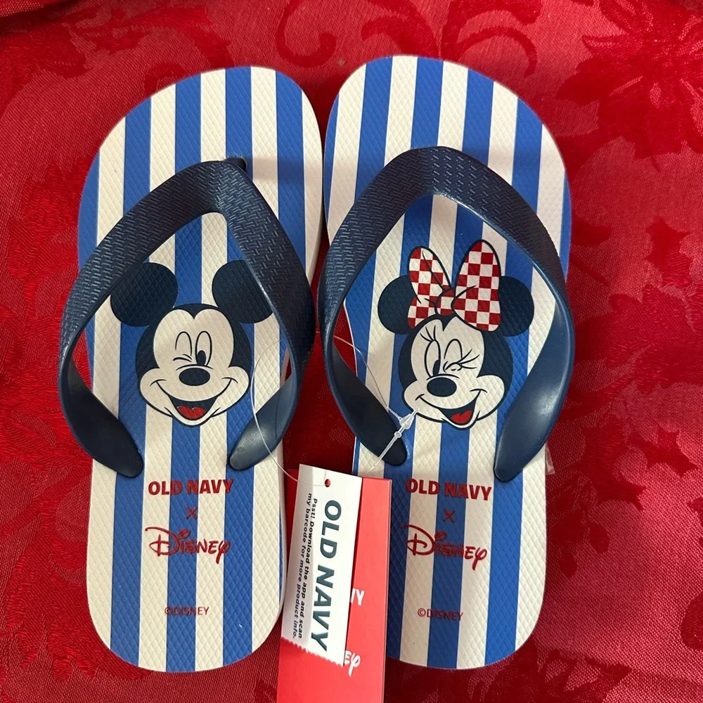 Old Navy Disney Minnie and Mickey Kids Navy Striped Flip Flops